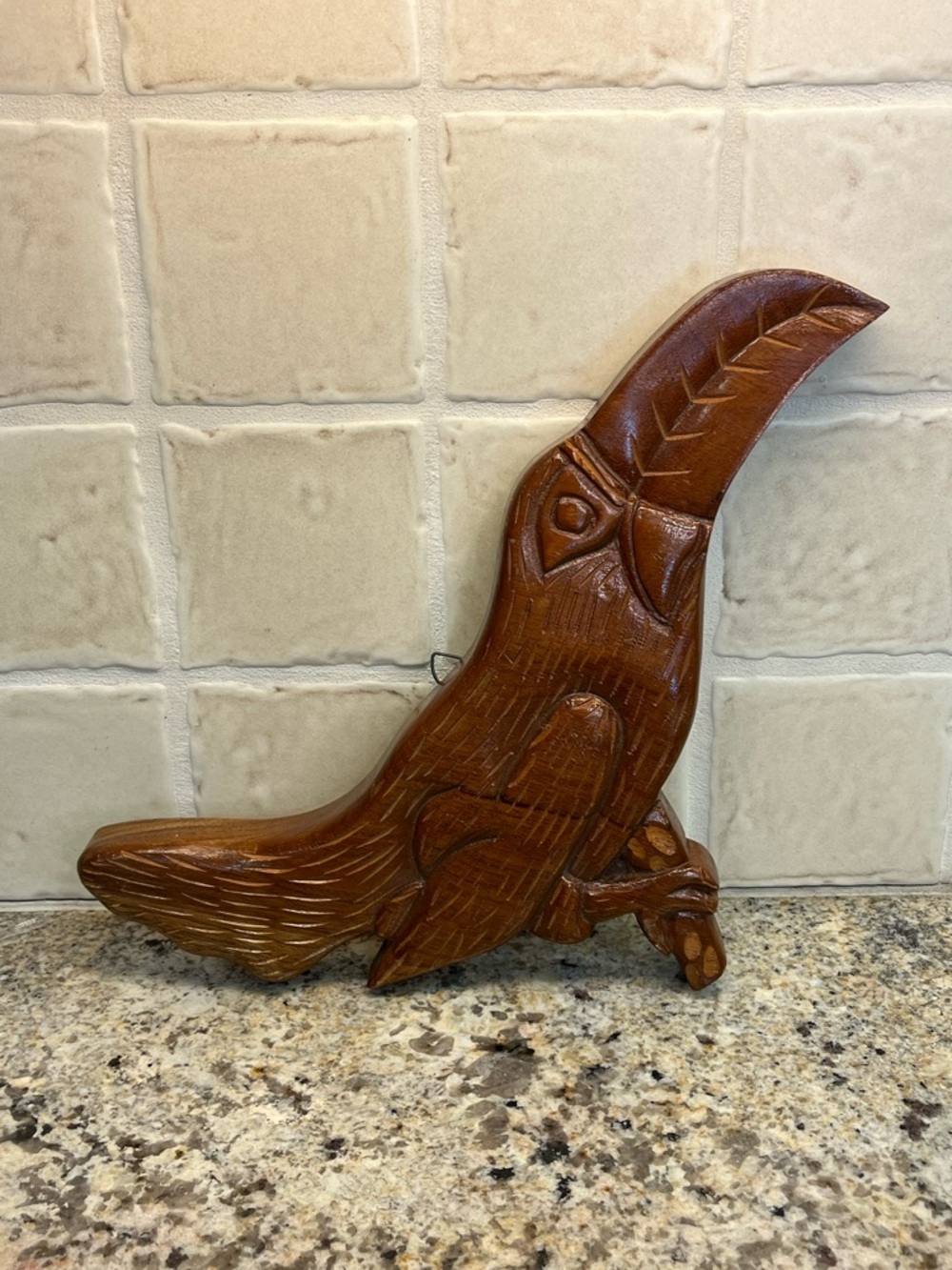 Vtg Hand-Carved Wooden Toucan Wall Art - Brown